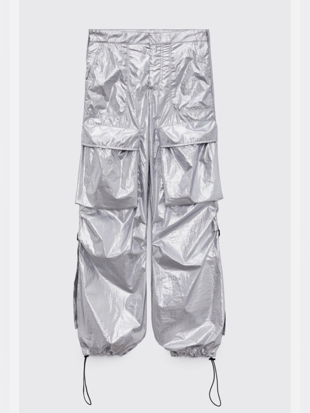ZARA women SILVER METALLIC SHINY CARGO TROUSERS PANTS BOHO CHIC
